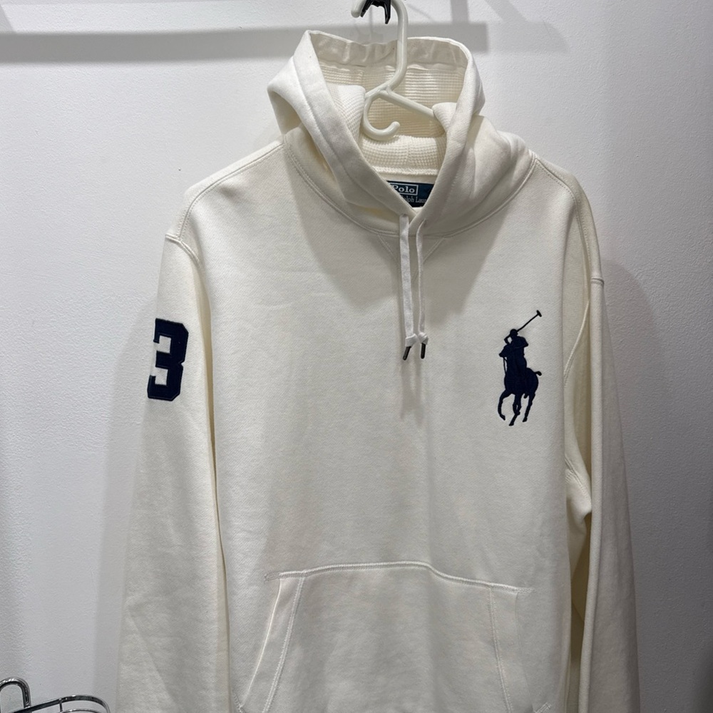 Polo by Ralph Lauren Off-White Hoodie with Dark Blue Details